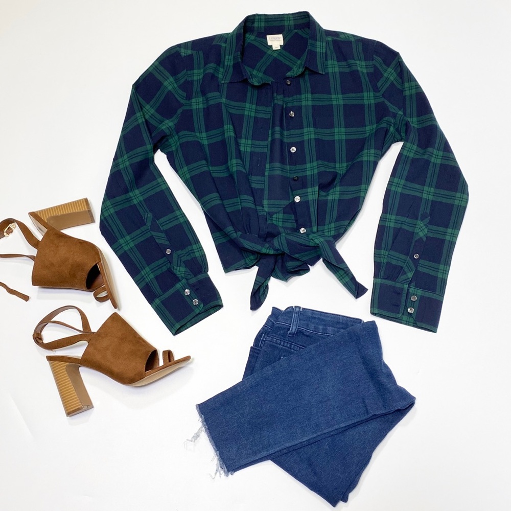 j.CREW Woman’s Shirt Plaid Green/Navy Size M